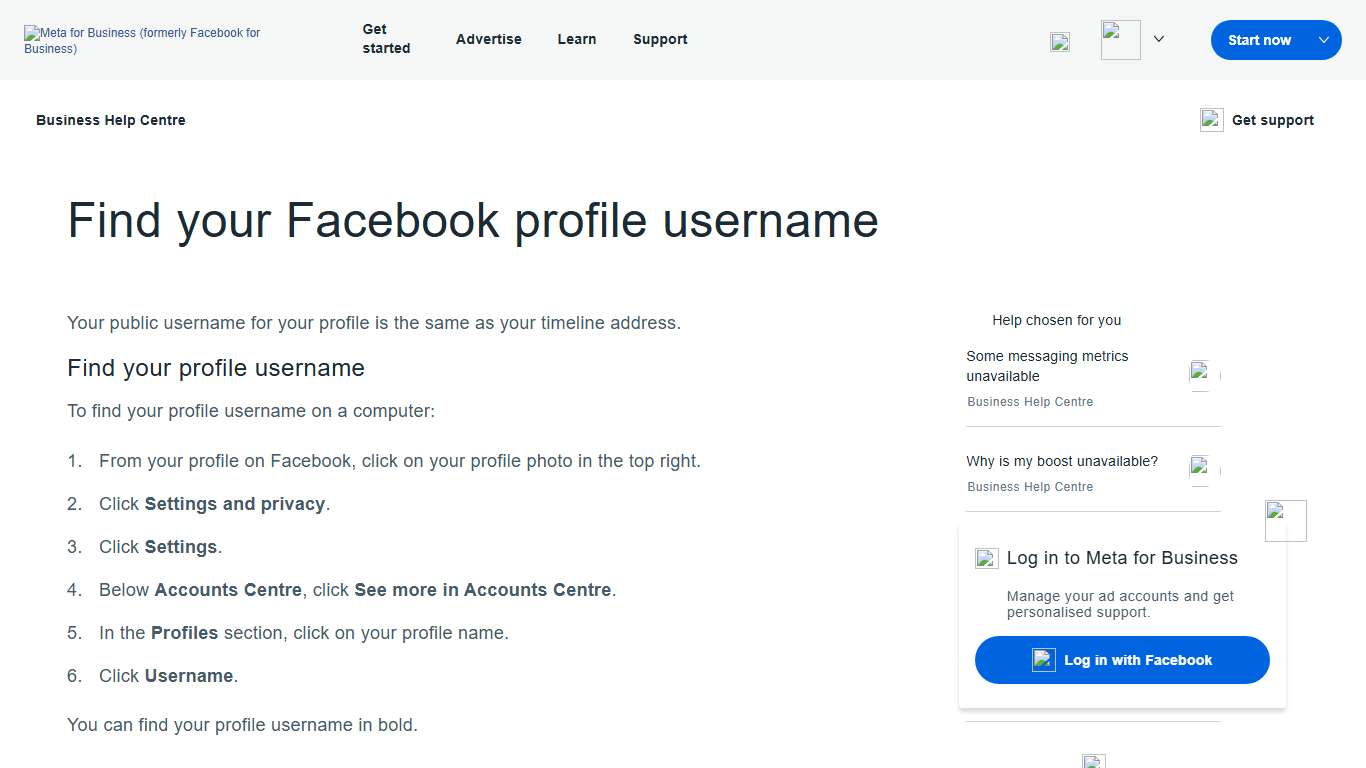 Find your Facebook profile username Meta Business Help Centre